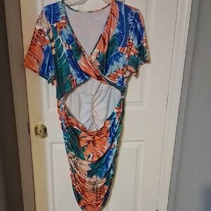 Tropical Cutout Dress With Ruched Butt